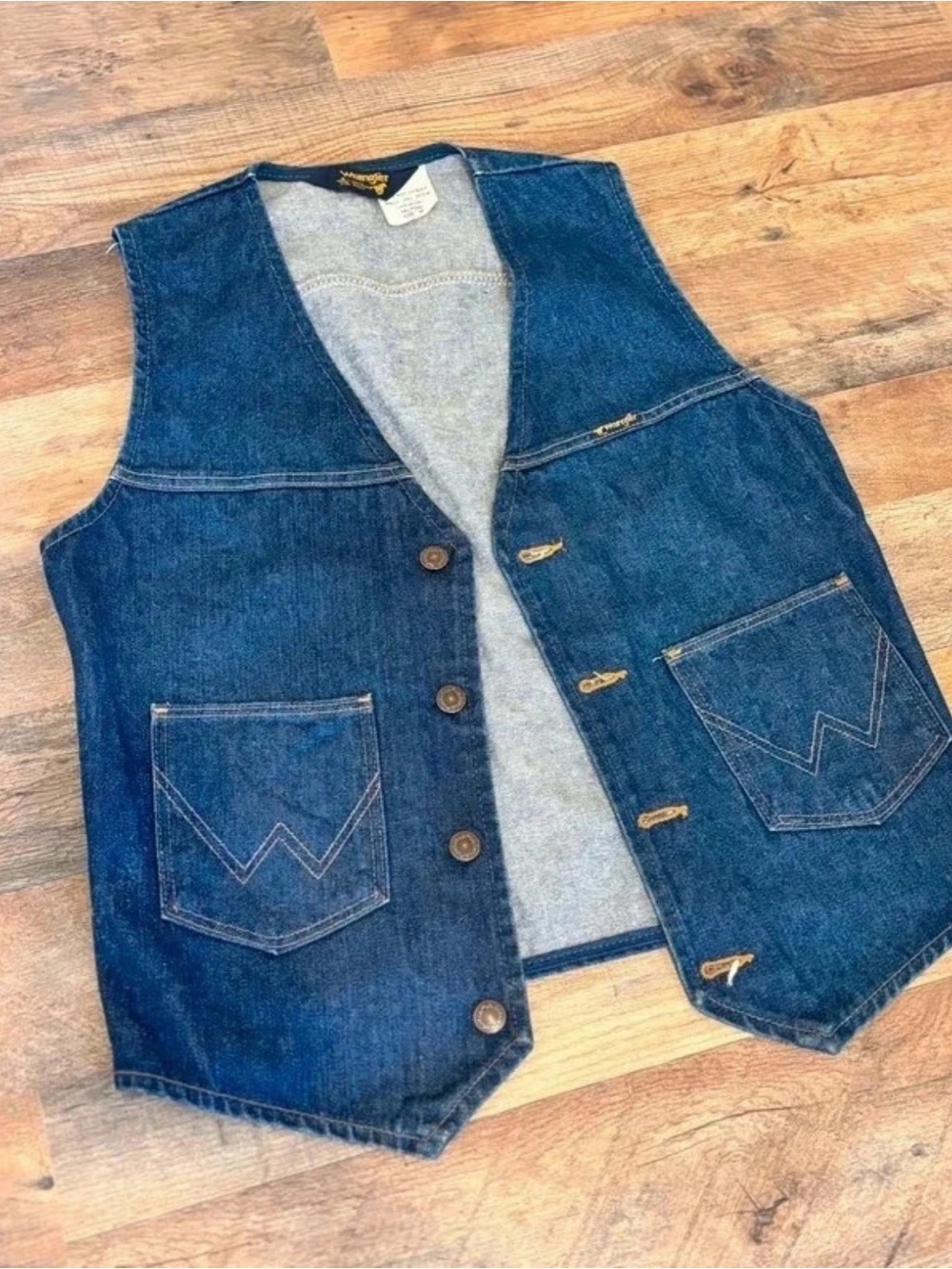 Wrangler Blue Denim Men's Vest with W-Stitch Patch Pockets